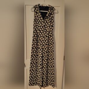 Cider Black and Cream Floral One Piece Wide leg Jumpsuit Size Small